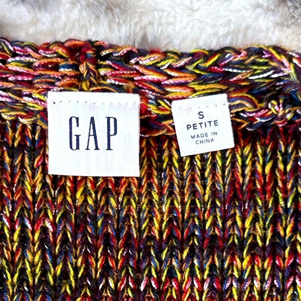 GAP Petite Striped Open Front Long Cardigan Sweater Purple Gold Size S - Picture 6 of 9